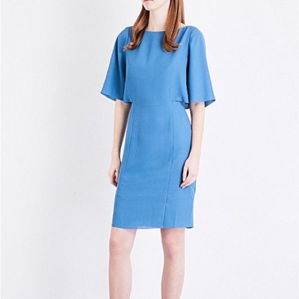 Reiss mist blue flutter sleeve fluted mini dress size 2
